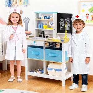 Play Doctor's Office Wood Medical Center Toy Set with Blackboard for Kids