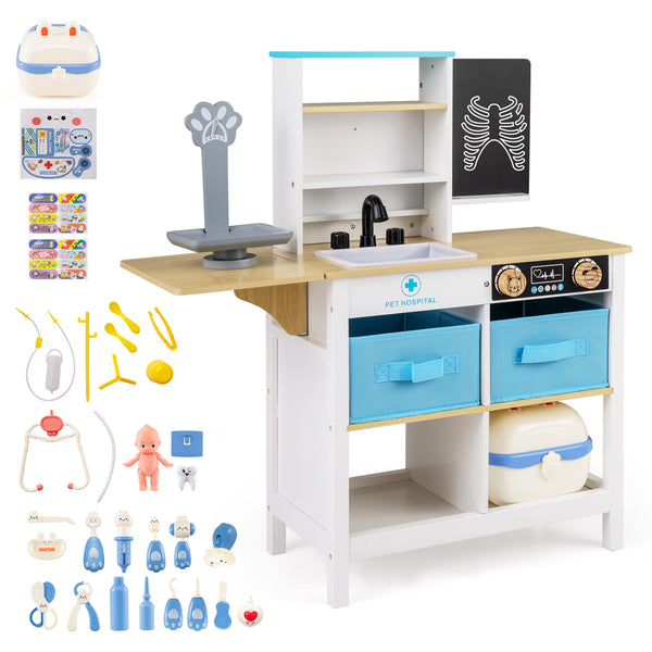 Play Doctor's Office Wood Medical Center Toy Set with Blackboard for Kids