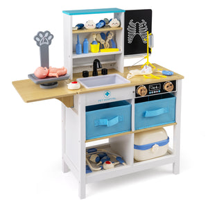 Play Doctor's Office Wood Medical Center Toy Set with Blackboard for Kids