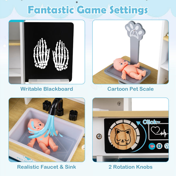 Play Doctor's Office Wood Medical Center Toy Set with Blackboard for Kids