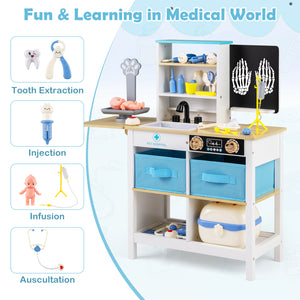 Play Doctor's Office Wood Medical Center Toy Set with Blackboard for Kids