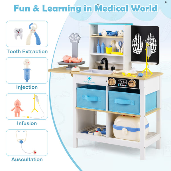 Play Doctor's Office Wood Medical Center Toy Set with Blackboard for Kids