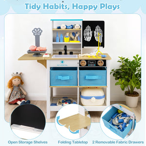 Play Doctor's Office Wood Medical Center Toy Set with Blackboard for Kids