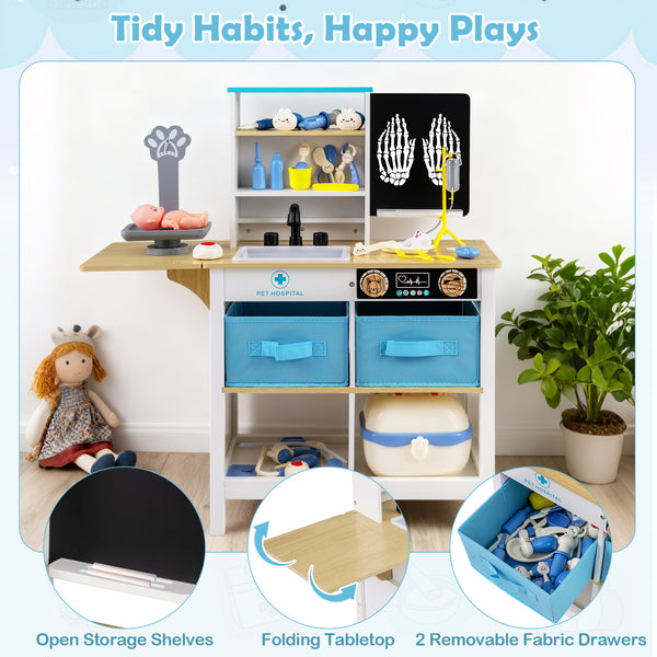 Play Doctor's Office Wood Medical Center Toy Set with Blackboard for Kids