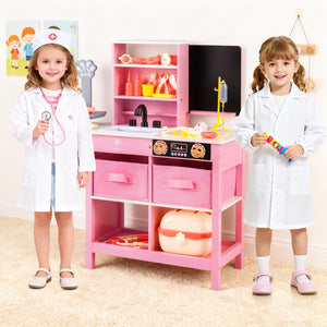 Play Doctor's Office Wood Medical Center Toy Set with Blackboard for Kids