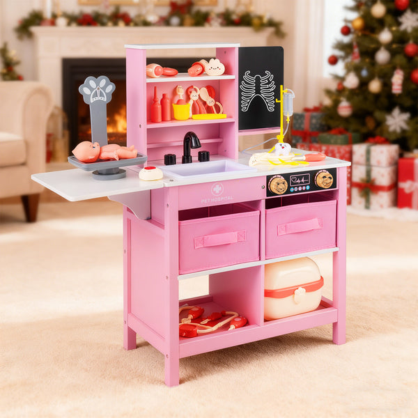 Play Doctor's Office Wood Medical Center Toy Set with Blackboard for Kids
