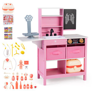 Play Doctor's Office Wood Medical Center Toy Set with Blackboard for Kids