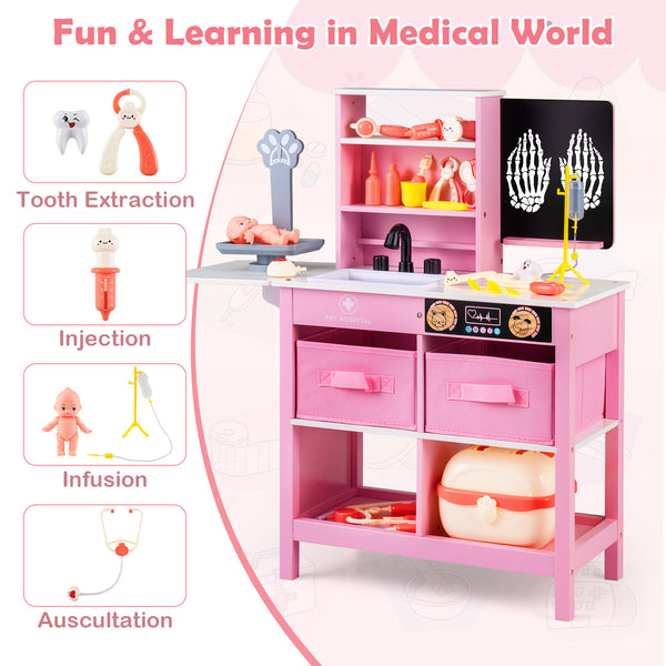 Play Doctor's Office Wood Medical Center Toy Set with Blackboard for Kids