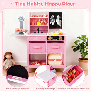 Play Doctor's Office Wood Medical Center Toy Set with Blackboard for Kids