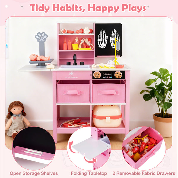 Play Doctor's Office Wood Medical Center Toy Set with Blackboard for Kids