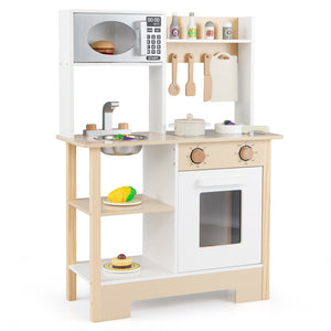 Play Kitchen Wooden Toy Kitchen Playset with Chalkboard Birthday Gift for Kids Aged 3 +