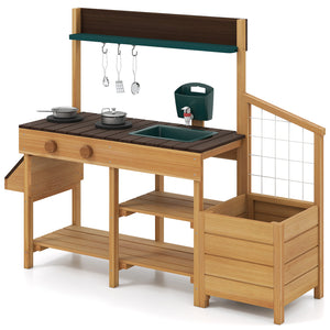 Play Kitchen for Kids Wooden Toy Kitchen Playset Pretend Mud Kitchen