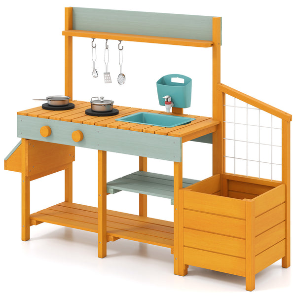 Play Kitchen for Kids Wooden Toy Kitchen Playset Pretend Mud Kitchen