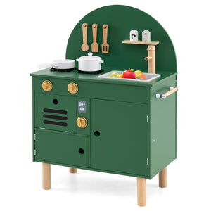 Play Kitchen for Kids Wooden Kitchen Playset with Stoves Faucet Sink Microwave and Oven