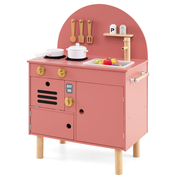 Play Kitchen for Kids Wooden Kitchen Playset with Stoves Faucet Sink Microwave and Oven