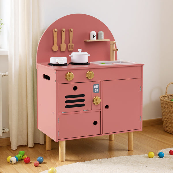 Play Kitchen for Kids Wooden Kitchen Playset with Stoves Faucet Sink Microwave and Oven