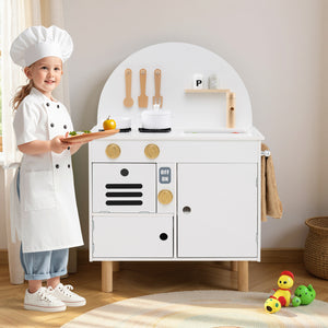 Play Kitchen for Kids Wooden Kitchen Playset with Stoves Faucet Sink Microwave and Oven