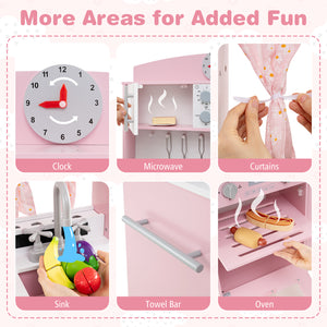 Play Kitchen for Kids Wooden Chef Pretend Playset with 3 Adjustable Heights Microwave