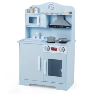 Play Kitchen for Kids Wooden Playset with Range Hood and Microwave