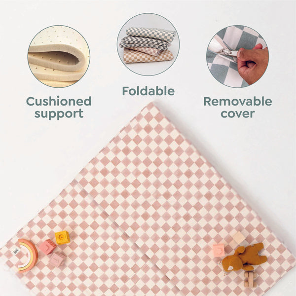 Checker Toffee Organic Cotton Mat for babies, soft play surface, eco-friendly design, perfect for safe playtime.