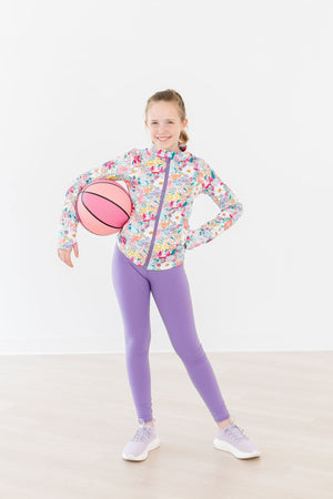 Playful Purple Active Legging for babies, showcasing a vibrant design from angle 3. Perfect for active little ones!