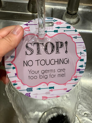Girl Arrows Stop No Touching Newborn Baby Car Seat Sign Tag