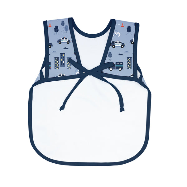 Be Brave Police Patrol Bapron for babies, featuring a fun police theme, perfect for mealtime messes.