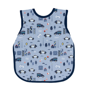"Be Brave Police Patrol Bapron for babies, angle view showcasing fun design and practical features."