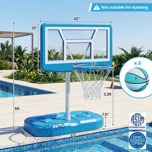 Pool Basketball Hoop Set with 2 Balls and Pump for Water Games