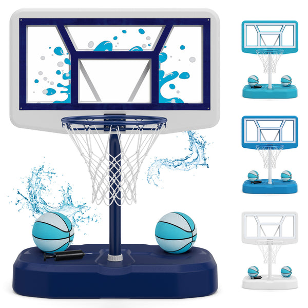 Pool Basketball Hoop Set with 2 Balls and Pump for Water Games