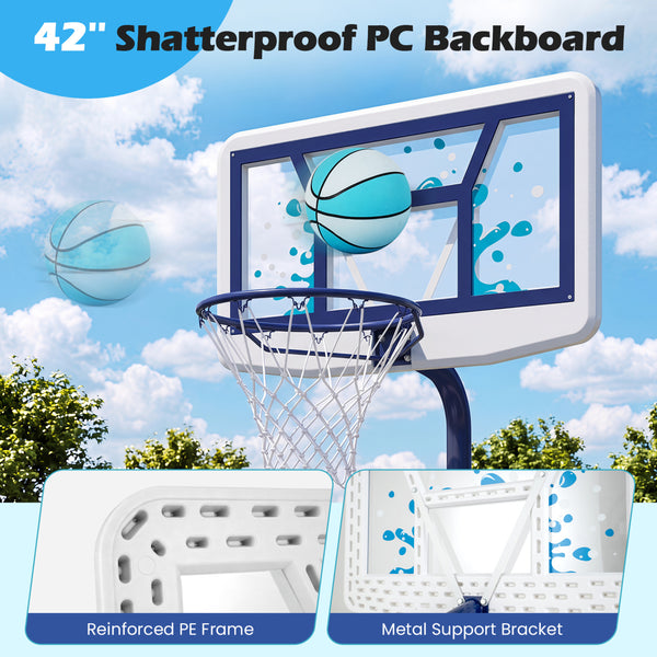 Pool Basketball Hoop Set with 2 Balls and Pump for Water Games