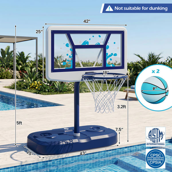 Pool Basketball Hoop Set with 2 Balls and Pump for Water Games