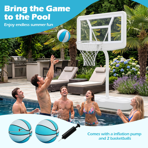 Pool Basketball Hoop Set with 2 Balls and Pump for Water Games