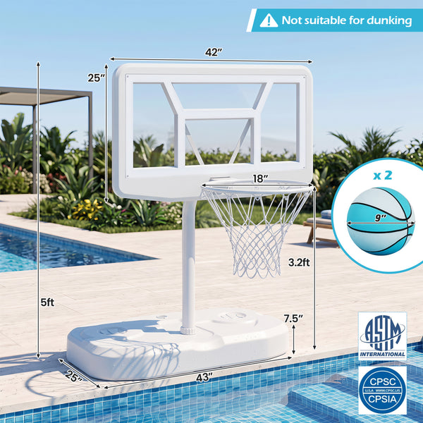 Pool Basketball Hoop Set with 2 Balls and Pump for Water Games
