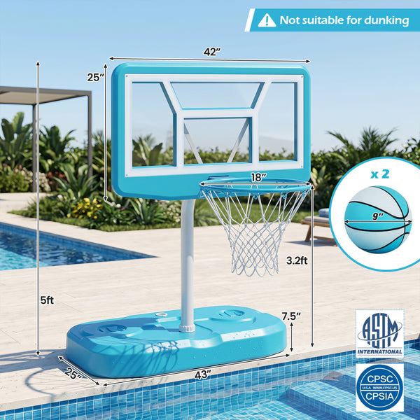 Pool Basketball Hoop Set with 2 Balls and Pump for Water Games