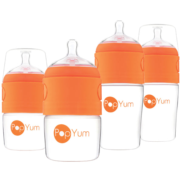 PopYum Baby Bottle Starter Set 4-Pack Orange 5oz 9oz