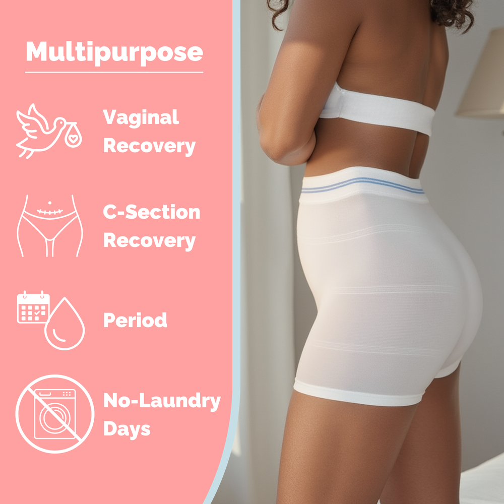 Disposable postpartum underwear pack for comfort and support after childbirth. Ideal feminine care solution.