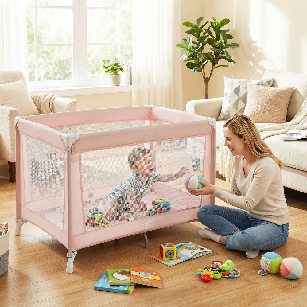 Portable Baby Playard Folding Travel Crib for Infants with Soft Mattress