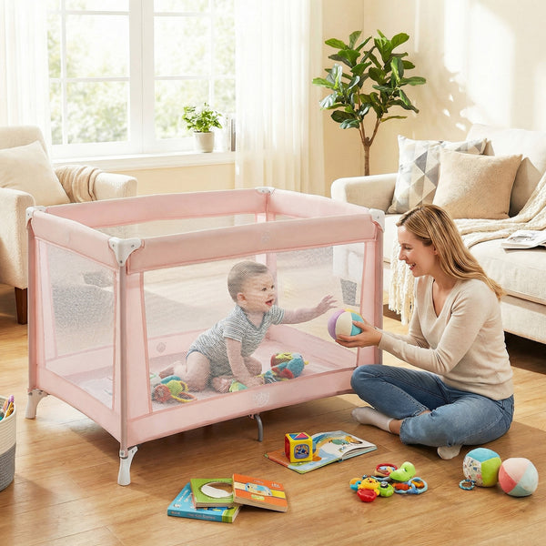 Portable Baby Playard Folding Travel Crib for Infants with Soft Mattress
