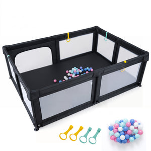 Portable Baby Playpen with 50 Ocean Balls Breathable Mesh and Safe Zippered Doors