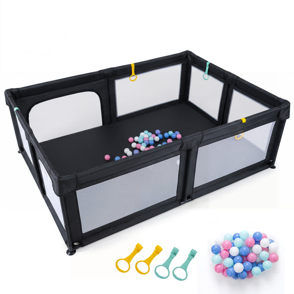 Portable Baby Playpen with 50 Ocean Balls Breathable Mesh and Safe Zippered Doors