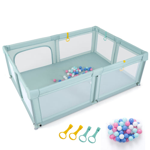 Portable Baby Playpen with 50 Ocean Balls Breathable Mesh and Safe Zippered Doors
