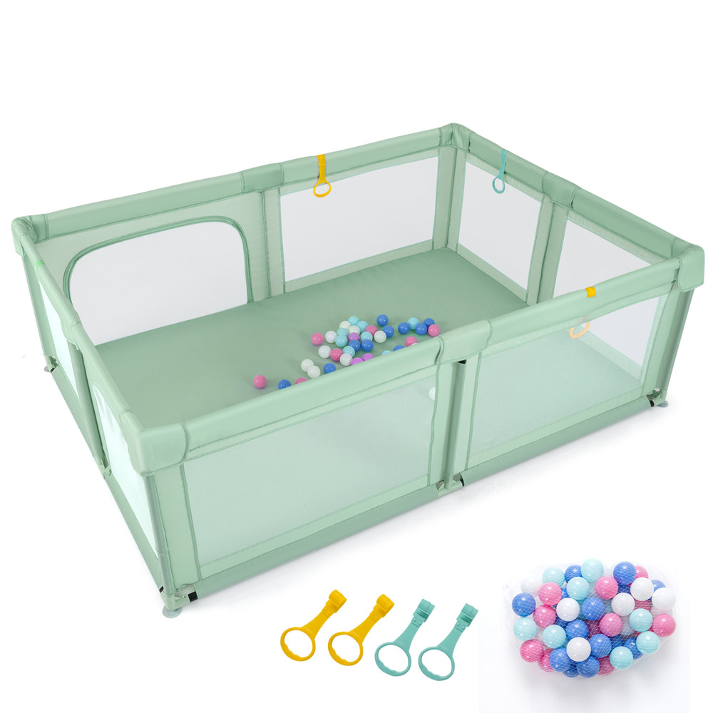 Portable Baby Playpen with 50 Ocean Balls Breathable Mesh and Safe Zippered Doors