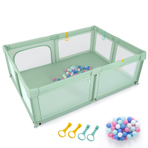 Portable Baby Playpen with 50 Ocean Balls Breathable Mesh and Safe Zippered Doors
