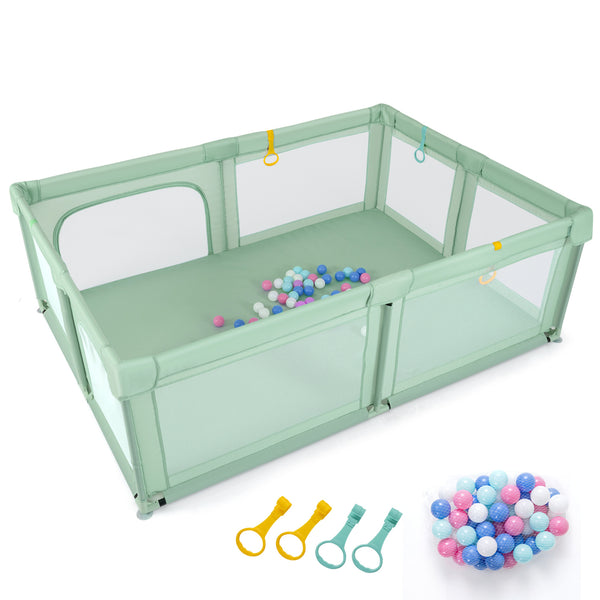 Portable Baby Playpen with 50 Ocean Balls Breathable Mesh and Safe Zippered Doors