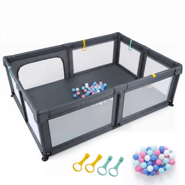 Portable Baby Playpen with 50 Ocean Balls Breathable Mesh and Safe Zippered Doors