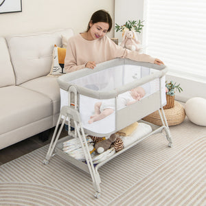 Portable bedside sleeper for baby with 7 adjustable heights, perfect for safe and convenient sleep. Angle 5 view.