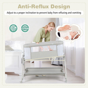 Portable bedside sleeper for baby with 7 adjustable heights, perfect for safe and convenient nighttime care.