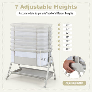 Portable bedside sleeper for baby with 7 adjustable heights, perfect for safe and convenient sleep.