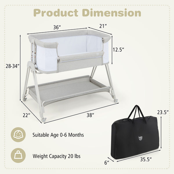 Portable bedside sleeper for baby with 7 adjustable heights, perfect for safe and convenient nighttime care.
